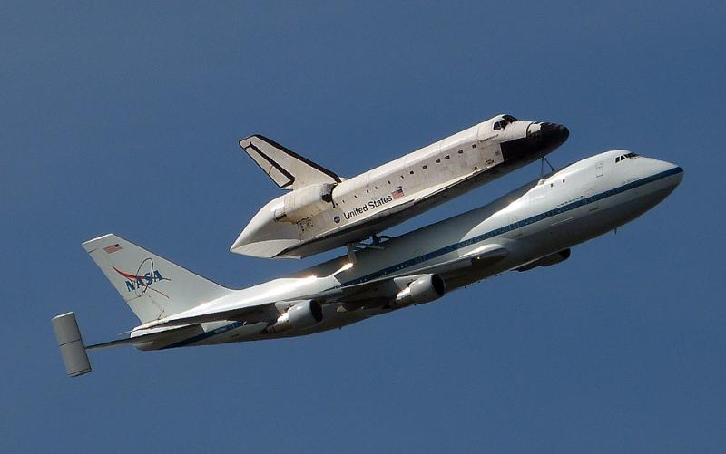 The space shuttle Endeavor piggy backs on NASA's 747.