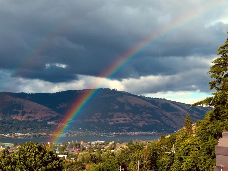 Rainbow touching down in Hood River
