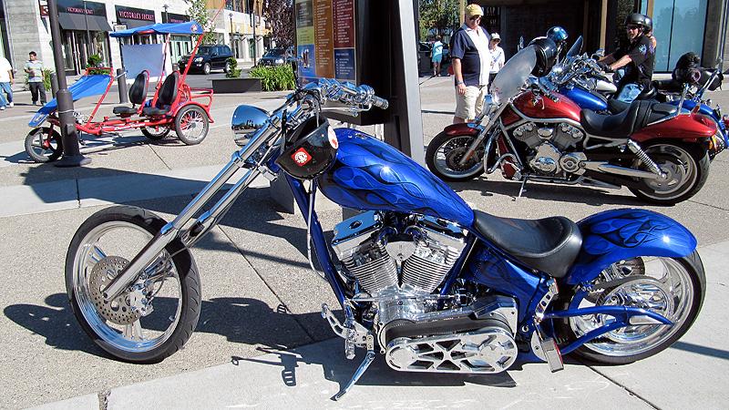 Choppers in downtown Bend, Oregon.