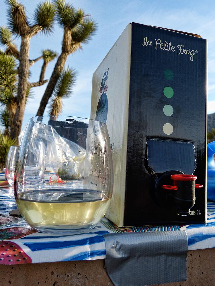 Our wine selection was La Petitie Frog sauvignon blanc in a box.