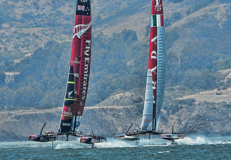 Emirates Team New Zealand and Luna Rossa at the start.