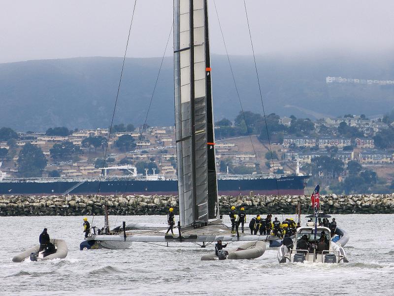 Artemis setting out for their first race day from Alameda Point