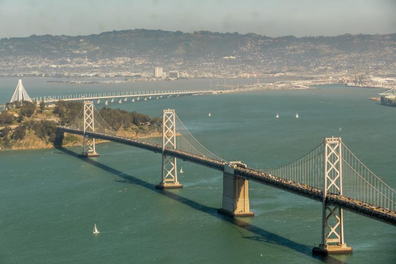 Both spans of the Bay Bridge