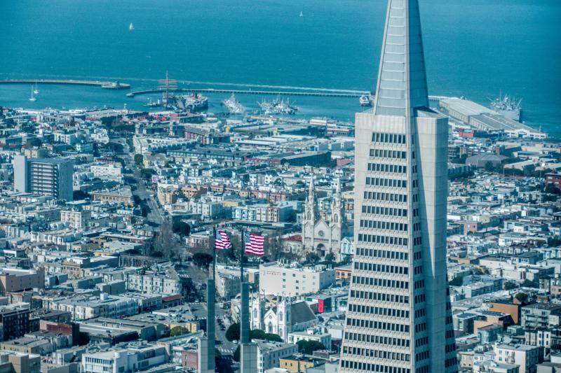 Transamerica Pyramid building from above.