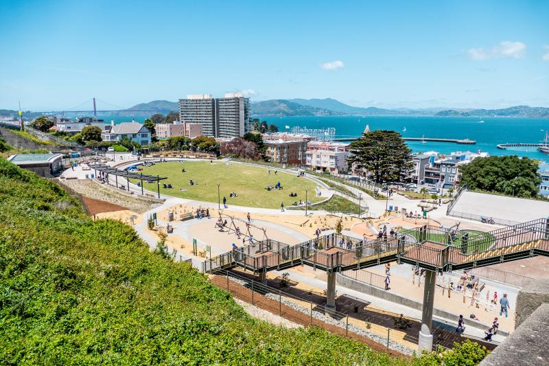 View of a brand new park up Hyde Street in San Francisco
