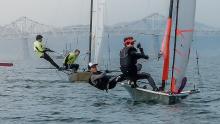 Henry and Simon racing 29'ers at Richmond Yacht Club