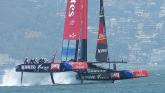 Emirates Team New Zealand foiling down wind.
