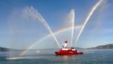 San Francisco fireboat puts on a show in front of the St. Francis Yacht Club
