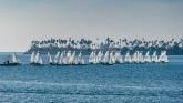 High school and college sailors racing CFJ's at Long Beach